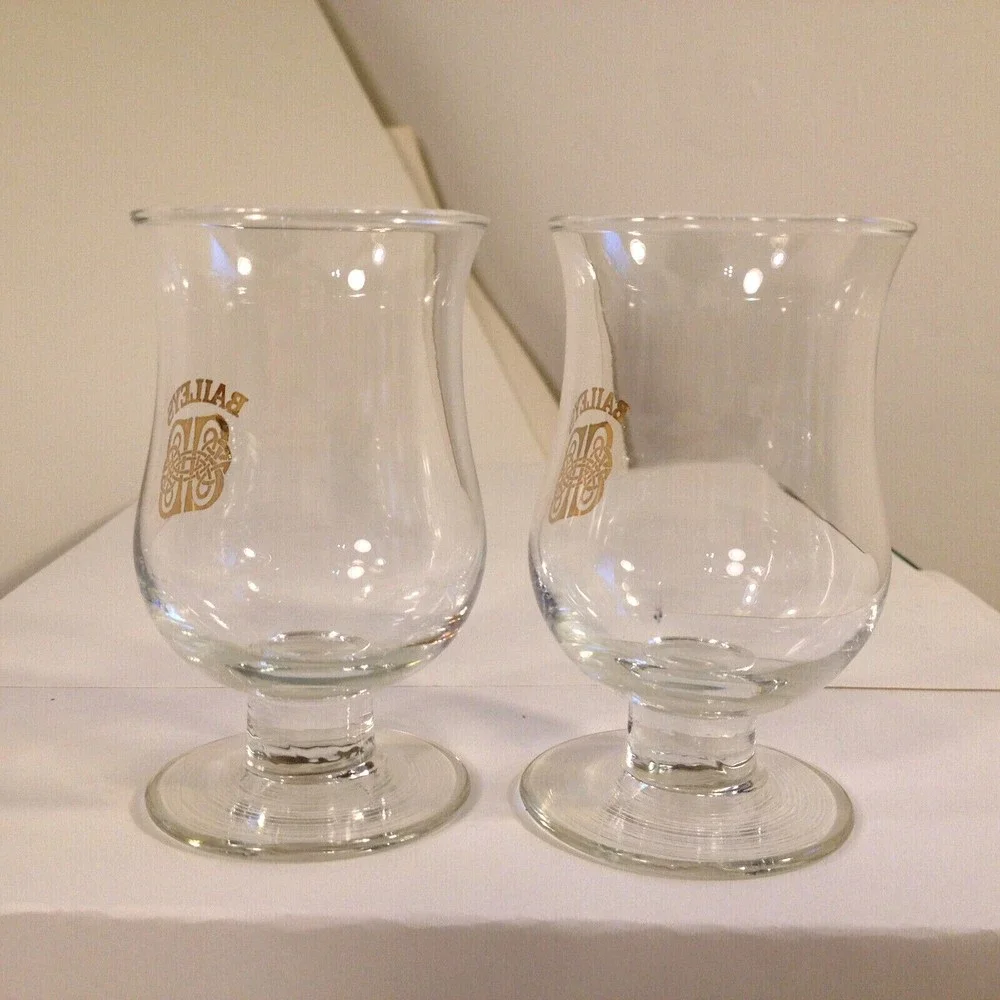 Baileys Irish Cream Gold Celtic Knot Clear (2) Stemmed Shot Glasses Cordial Pair
